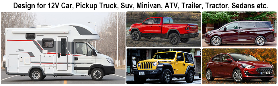 Design for 12V Car, Pickup Truck, Suv, Minivan, ATV, Trailer, Tractor, Sedans