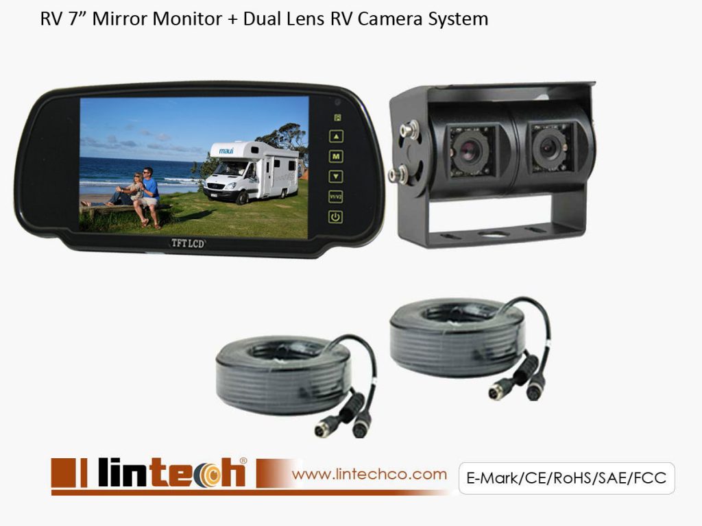 7 Inch Mirror Monitor Dual Lens Rear View Mirror Backup Camera System, LRV03 LintechCo
