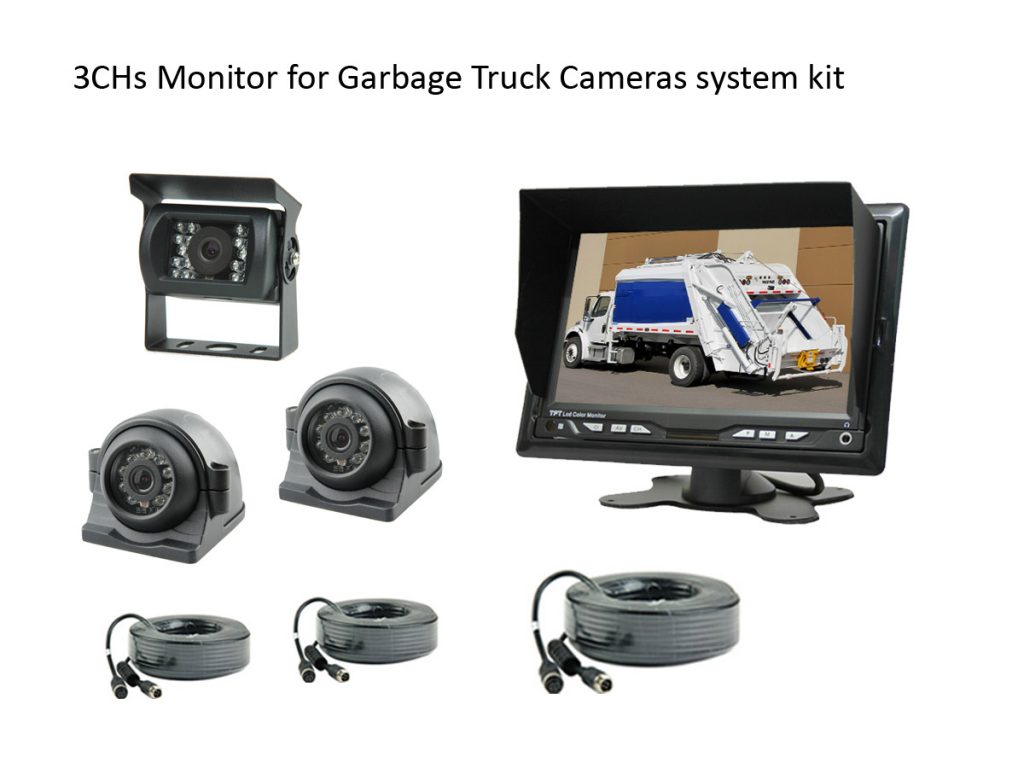7” Monitor 3CHs Side + Rear view camera system for Sanitation Trucks