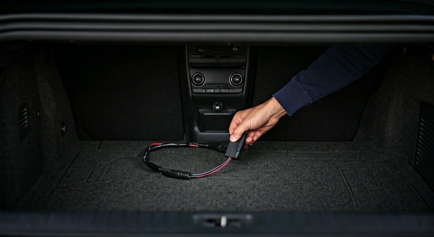 Person wiring backup camera in car